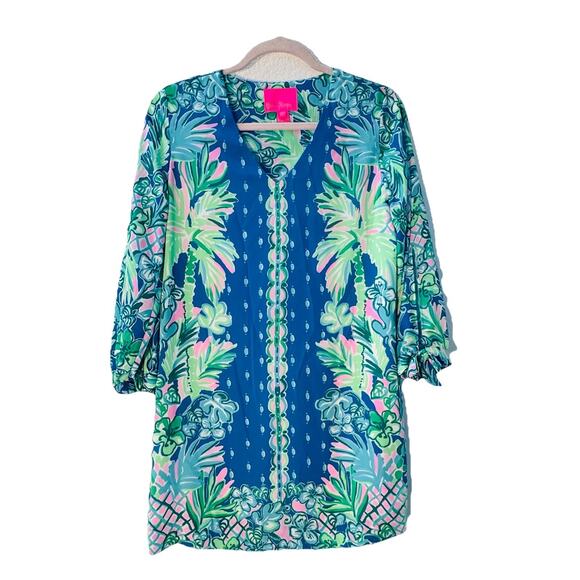 Lilly Pulitzer Womens Tropical Print Tunic XS Sleeve Ties - Picture 1 of 4